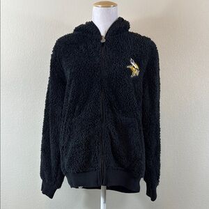 NFL Vikings Women’s Black Hooded Sherpa Jacket with Ribbed Cuffs Size Large